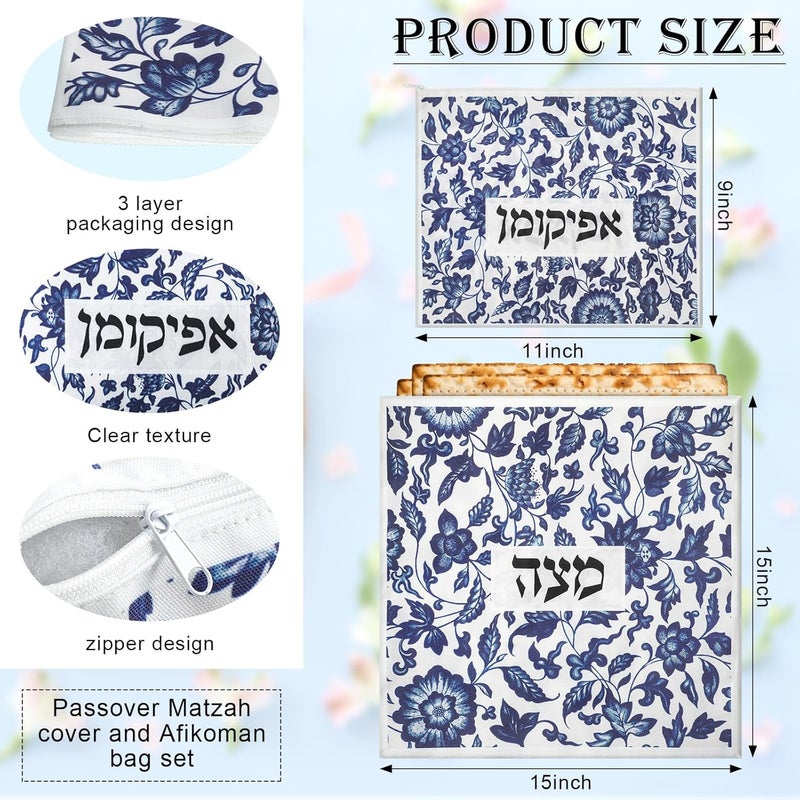 Mindsoft 2 Pcs Passover Afikoman Bags set Passover Seder Afikomen Holder Rustic Matzah Afikoman Cover Bags with 3 Layers Compartment for Pesach Jewish Holiday Party Decor Gifts (Porcelain) - Image 2